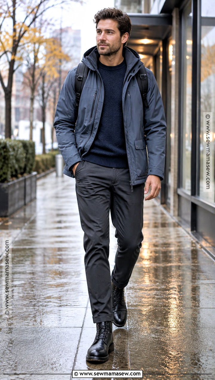 Rain Jacket With Knit Sweater And Technical Pants - 20 fall jackets for men