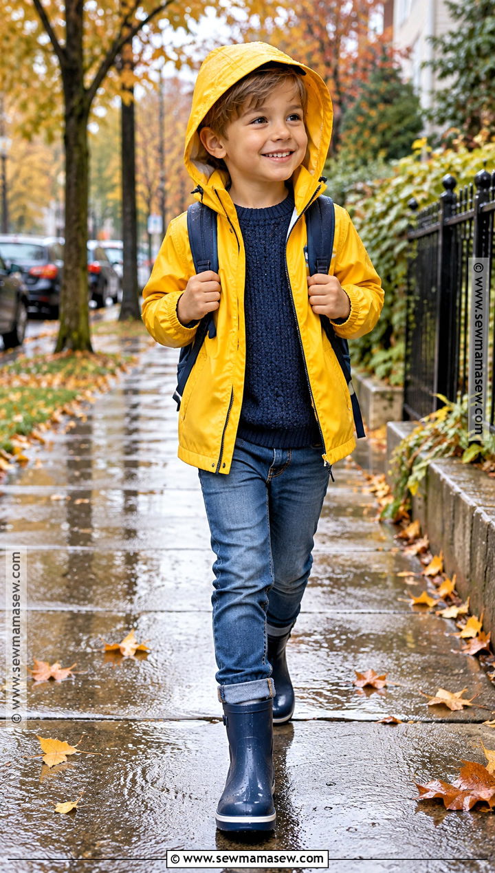 Rain Jacket With Knit Sweater And Waterproof Boots - 20 fall kids outfits