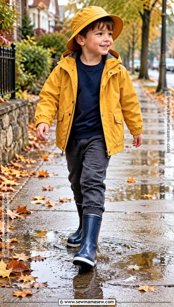 Rain Jacket With Sweatshirt And Waterproof Boots - 25 Boy Fall Outfits
