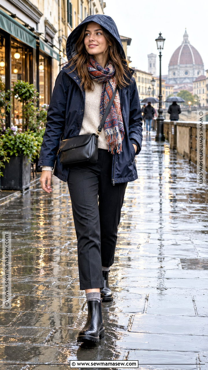 Rain Jacket and Cropped Trousers Europe October Outfit - 20 europe in october outfits