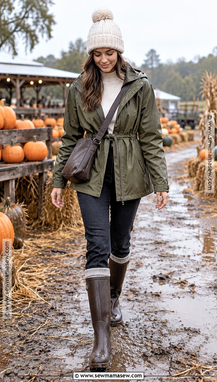 Rain Jacket and Rubber Boots Pumpkin Patch Outfit - 20 pumpkin patch date outfit ideas