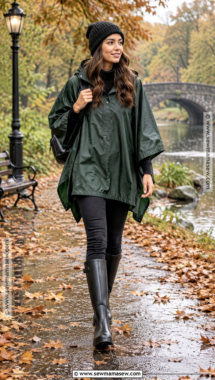 Rain Poncho And Skinny Jeans Outfit - 15 fall rainy day outfits comfy