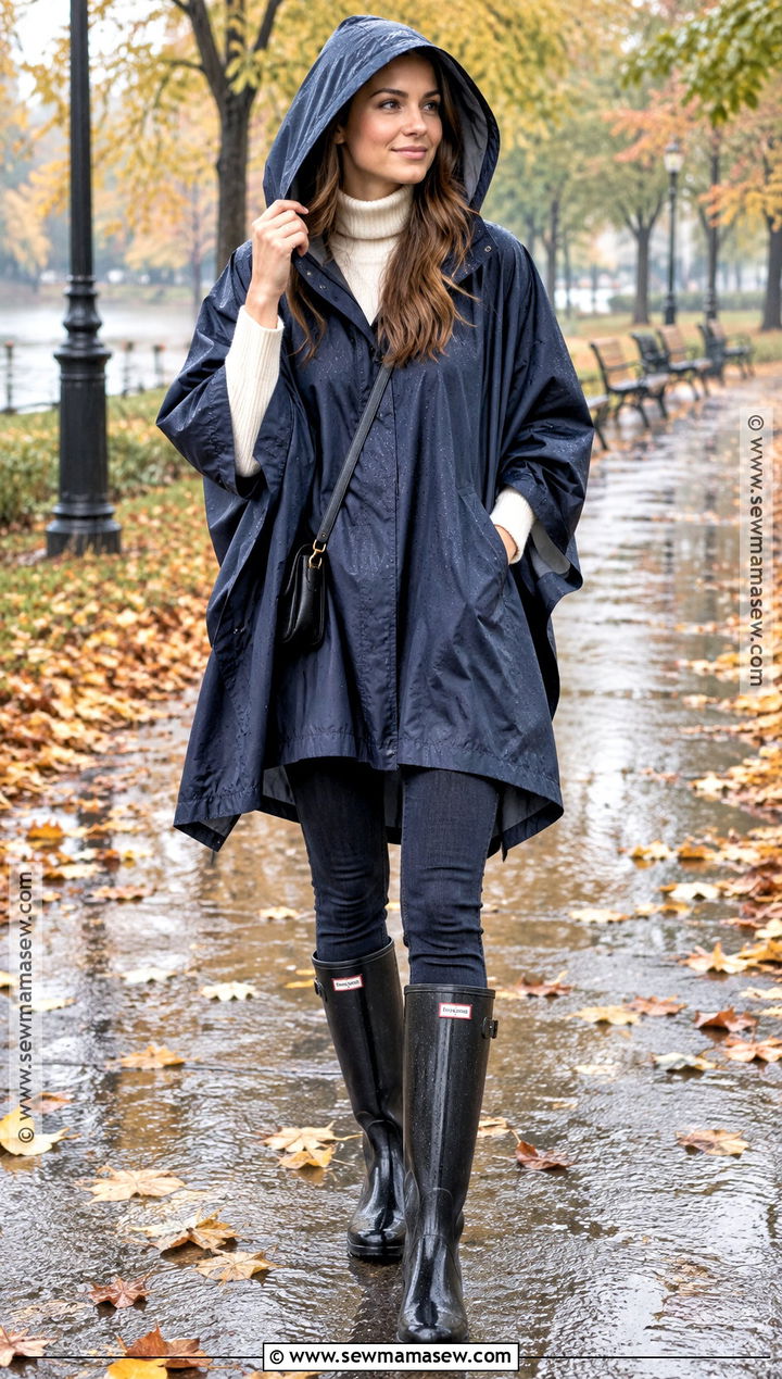 Rain Poncho Skinny Jeans And Tall Rain Boots Outfit - 25 autumn rainy day outfit ideas