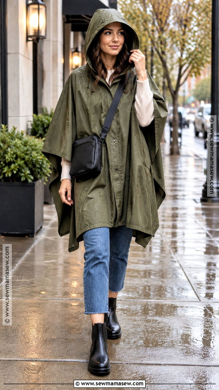 Rain Poncho With Jeans And Chelsea Rain Boots - 20 fall poncho ideas