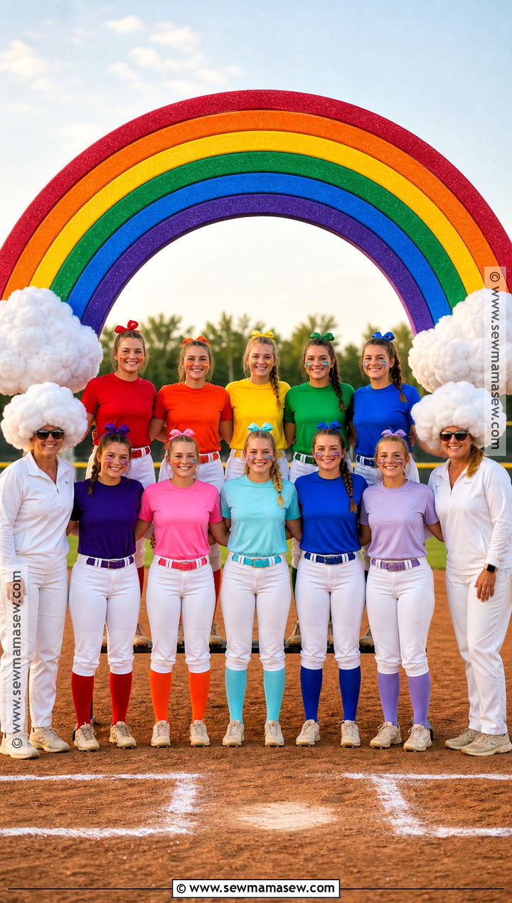 Rainbow And Cloud Softball Team Costume - 35 softball team halloween costume ideas