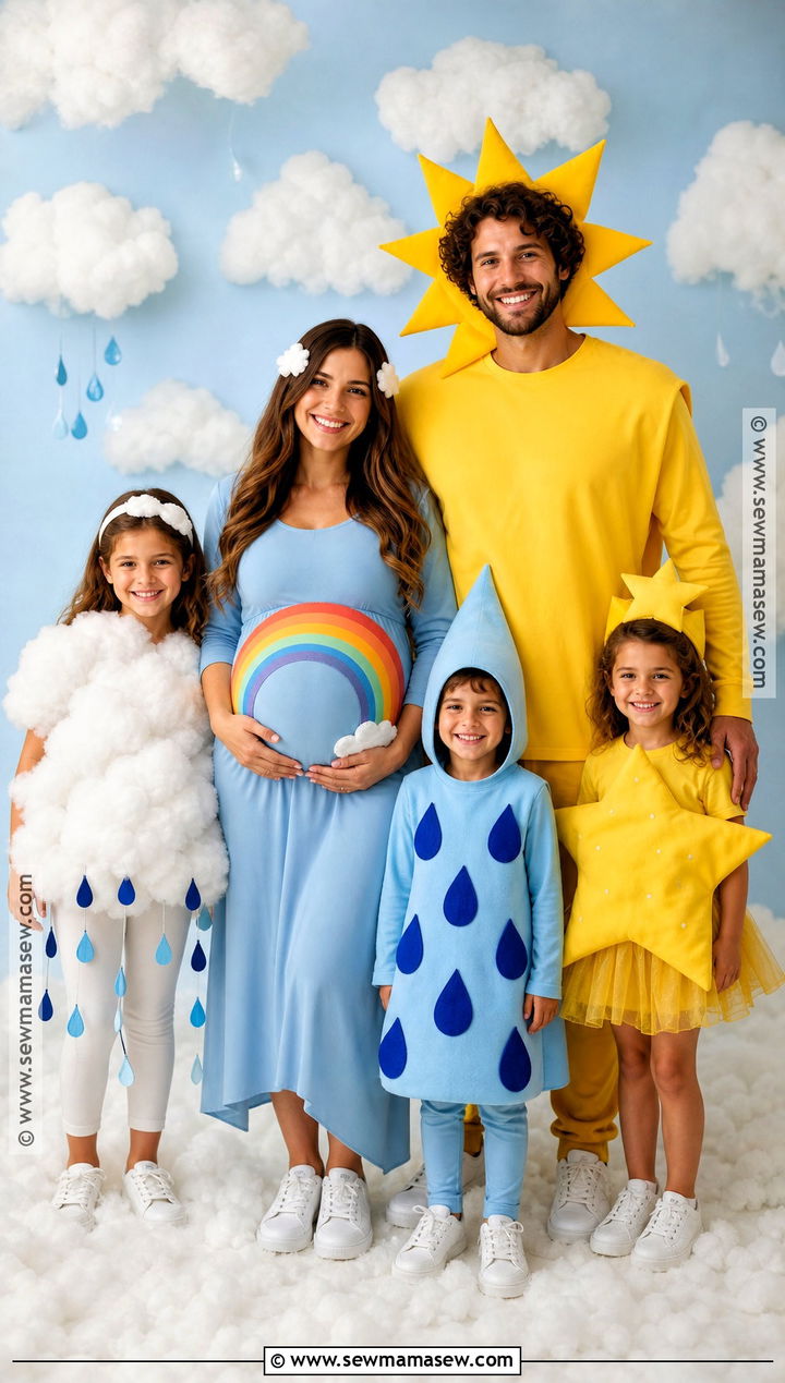 Rainbow And Clouds Family Costume - 30 pregnant halloween costumes for family