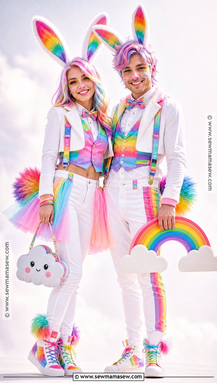Rainbow Bunny Couple Costume - 30 bunny couple costume ideas
