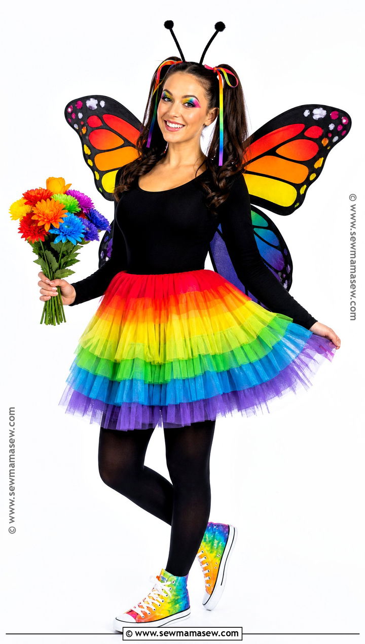 Rainbow Butterfly Costume With Colorful Tutu - 30 Butterfly Costume Women's Ideas