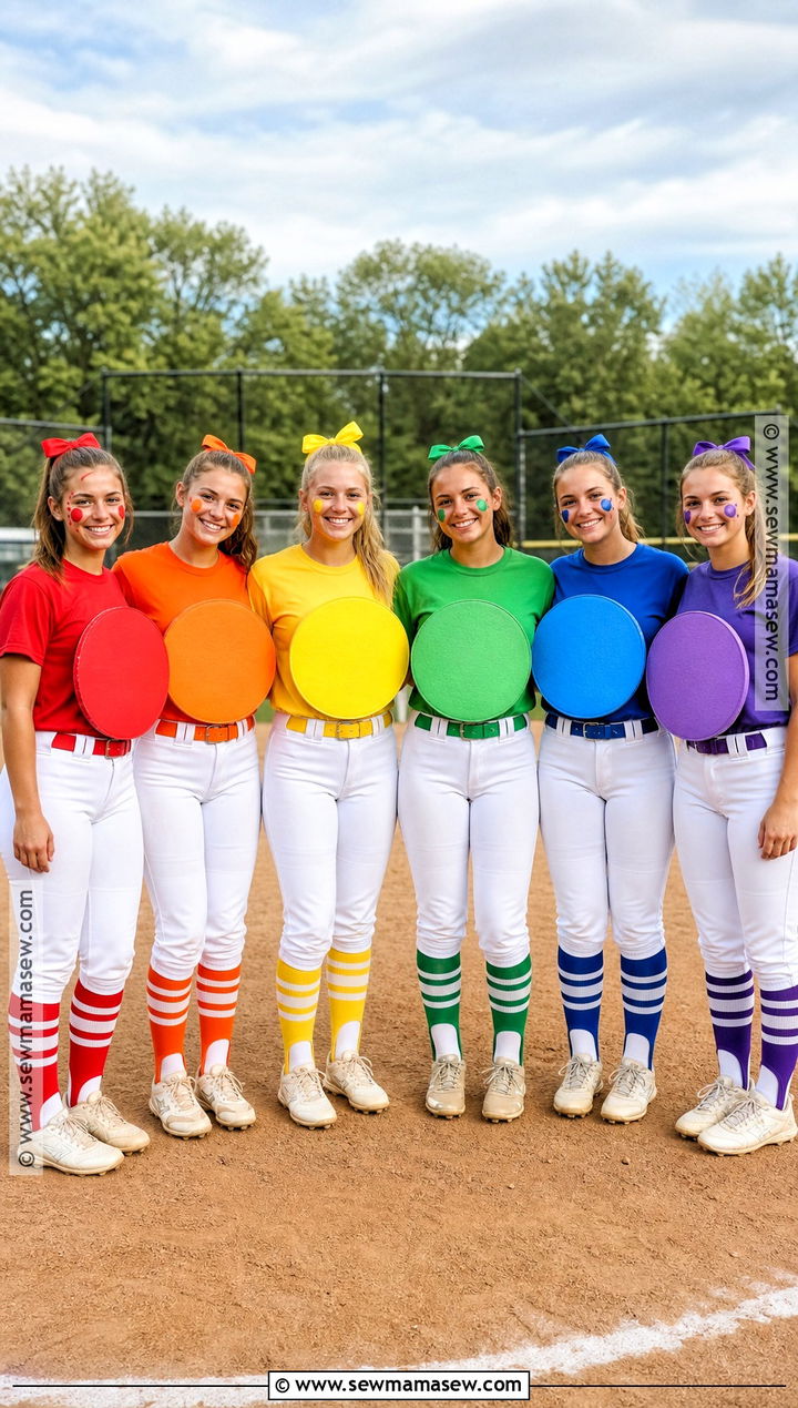 Rainbow Candy Softball Team Costume - 35 softball team halloween costume ideas