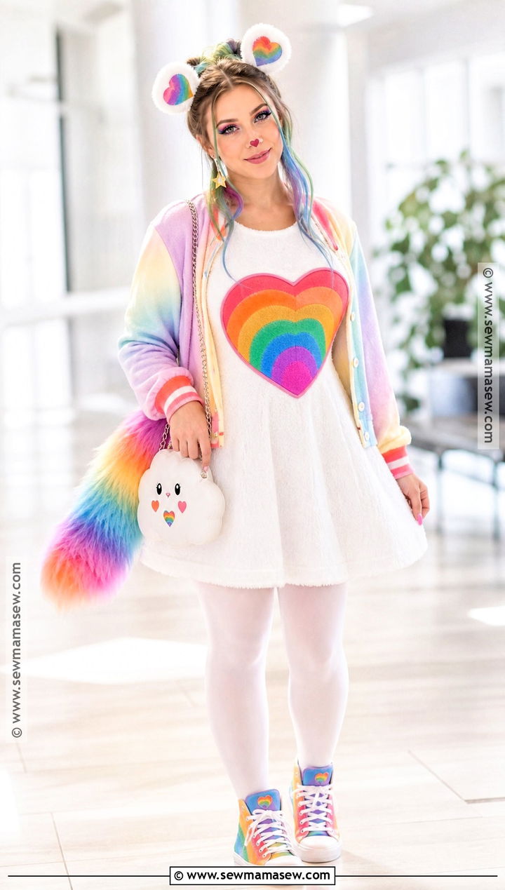 Rainbow Care Bear Costume With White Mini Dress - 30 Carebear Costume Ideas for Women