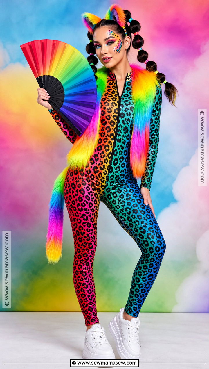 Rainbow Cheetah Costume With Neon Spots - 30 cheetah print halloween costume ideas