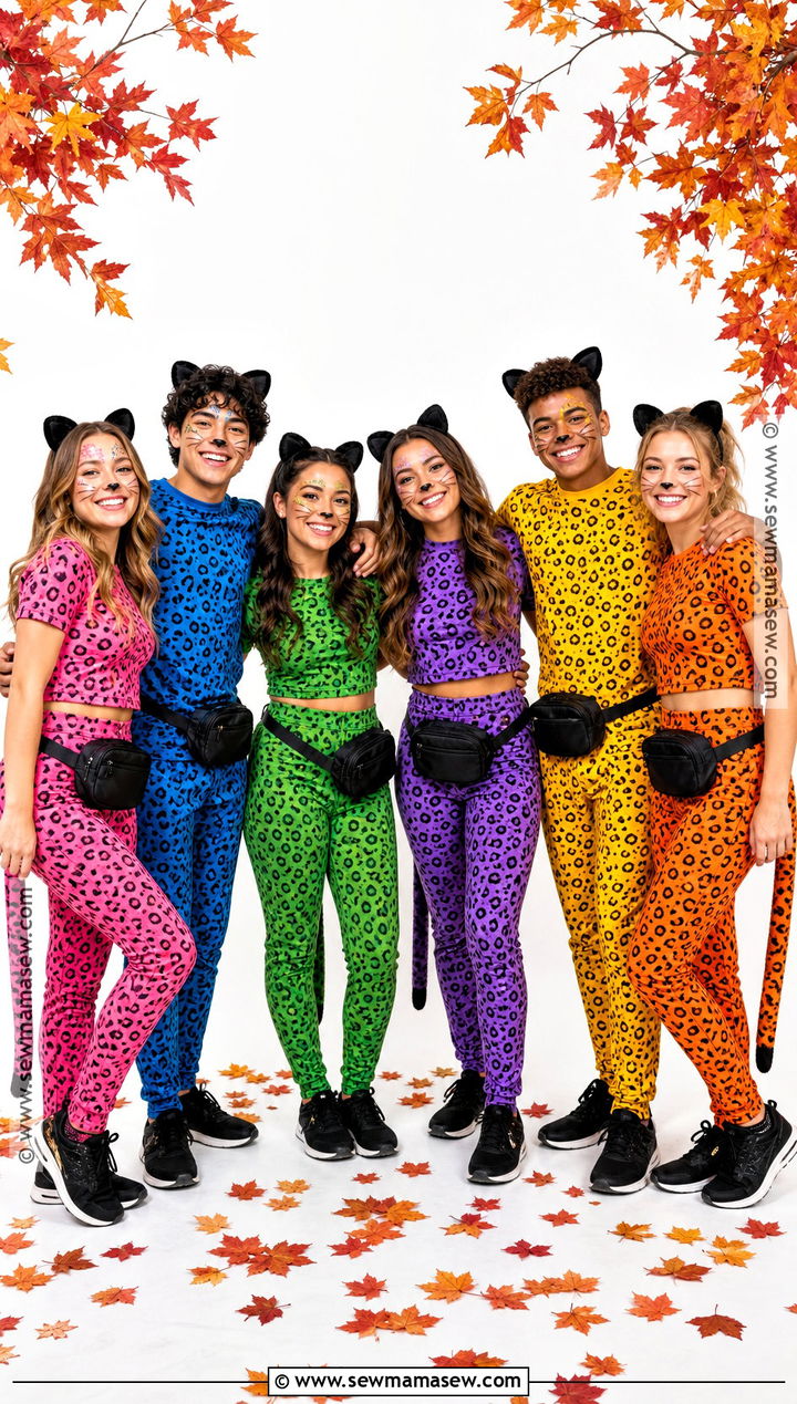 Rainbow Cheetah Group Costume - 45 cheetah halloween costume ideas