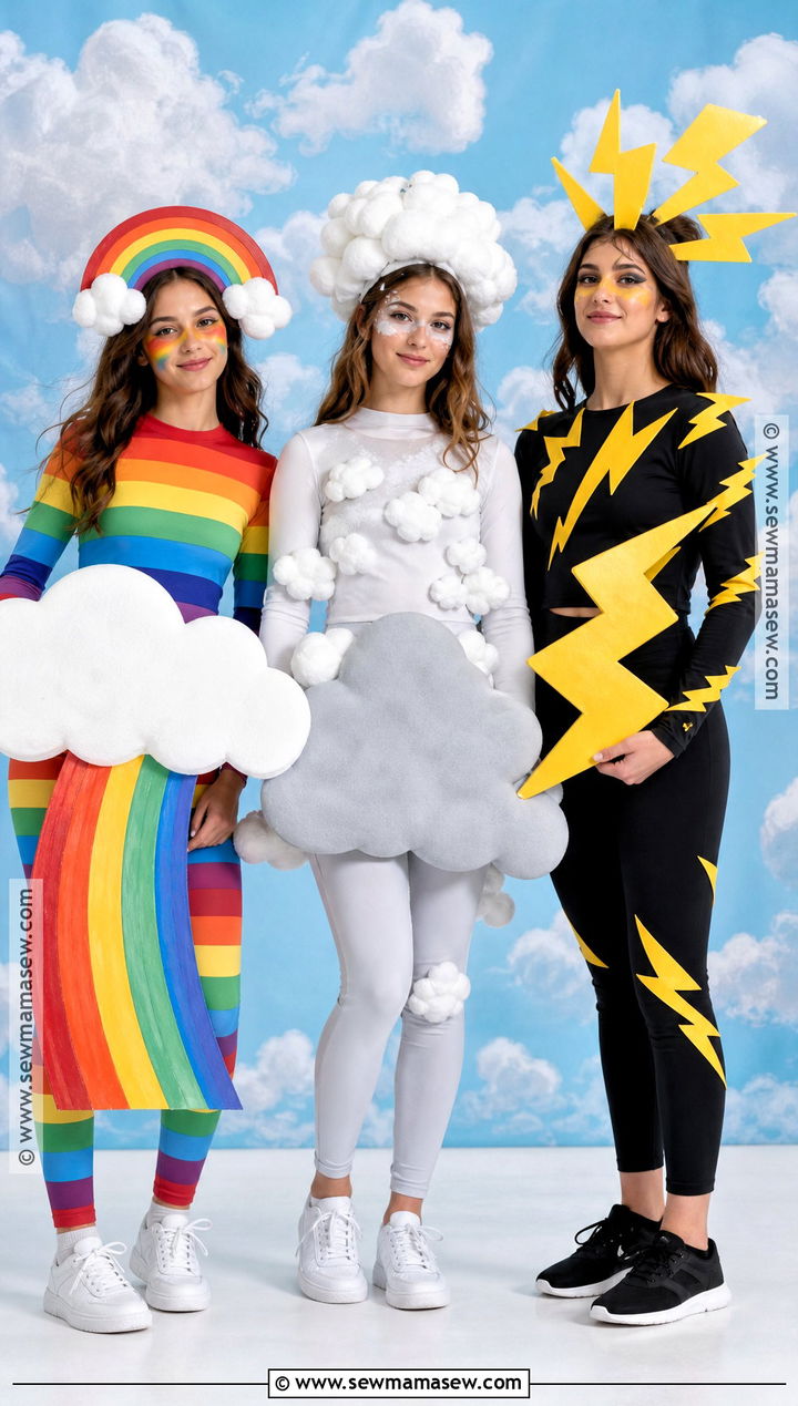 Rainbow Cloud And Lightning Trio Costume - 35 trio costume ideas for teens