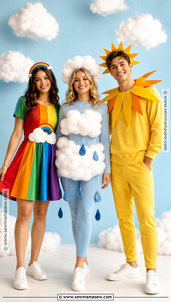 Rainbow Cloud And Sunshine Trio Costume - 40 3 people halloween costumes