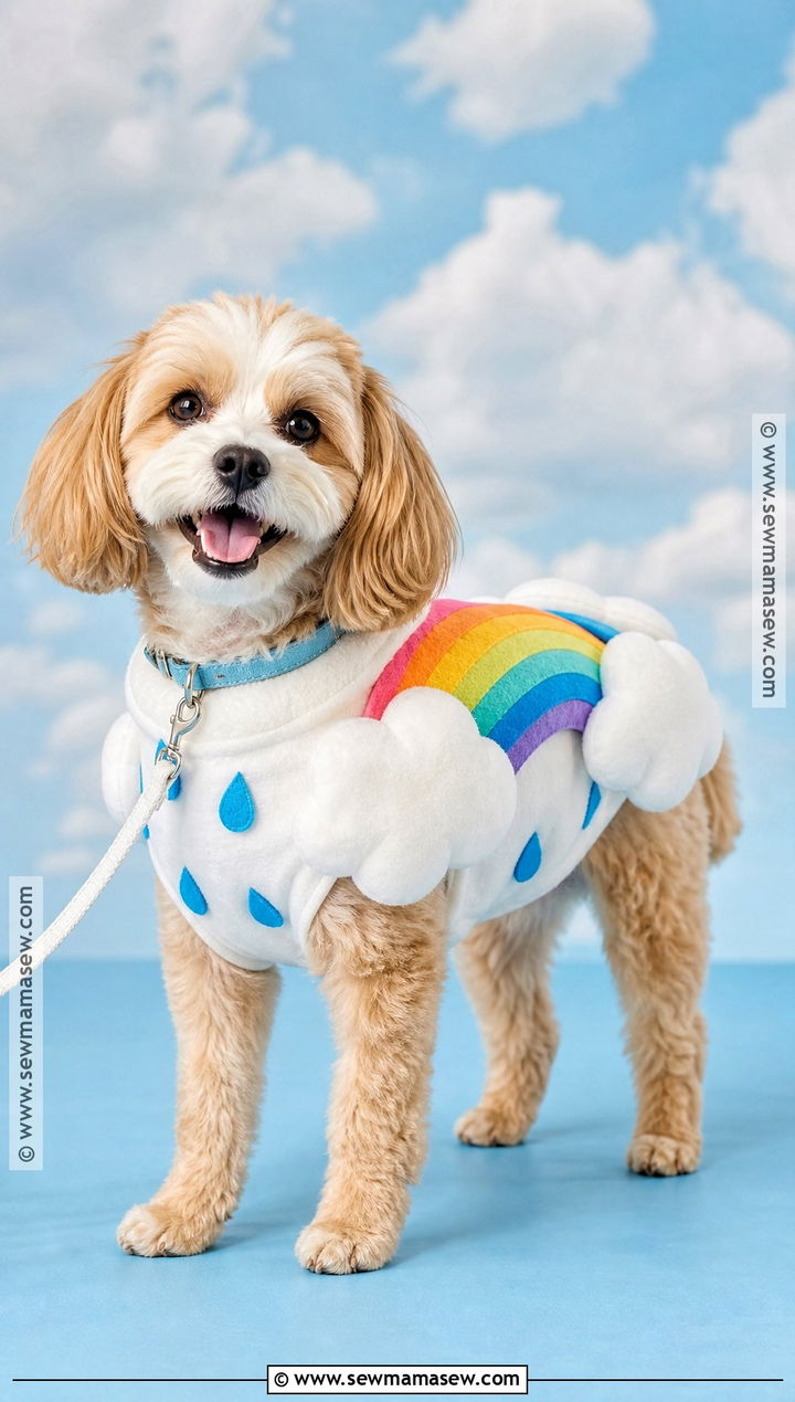 Rainbow Cloud Dog Costume With Felt Drops - 35 dog costume ideas