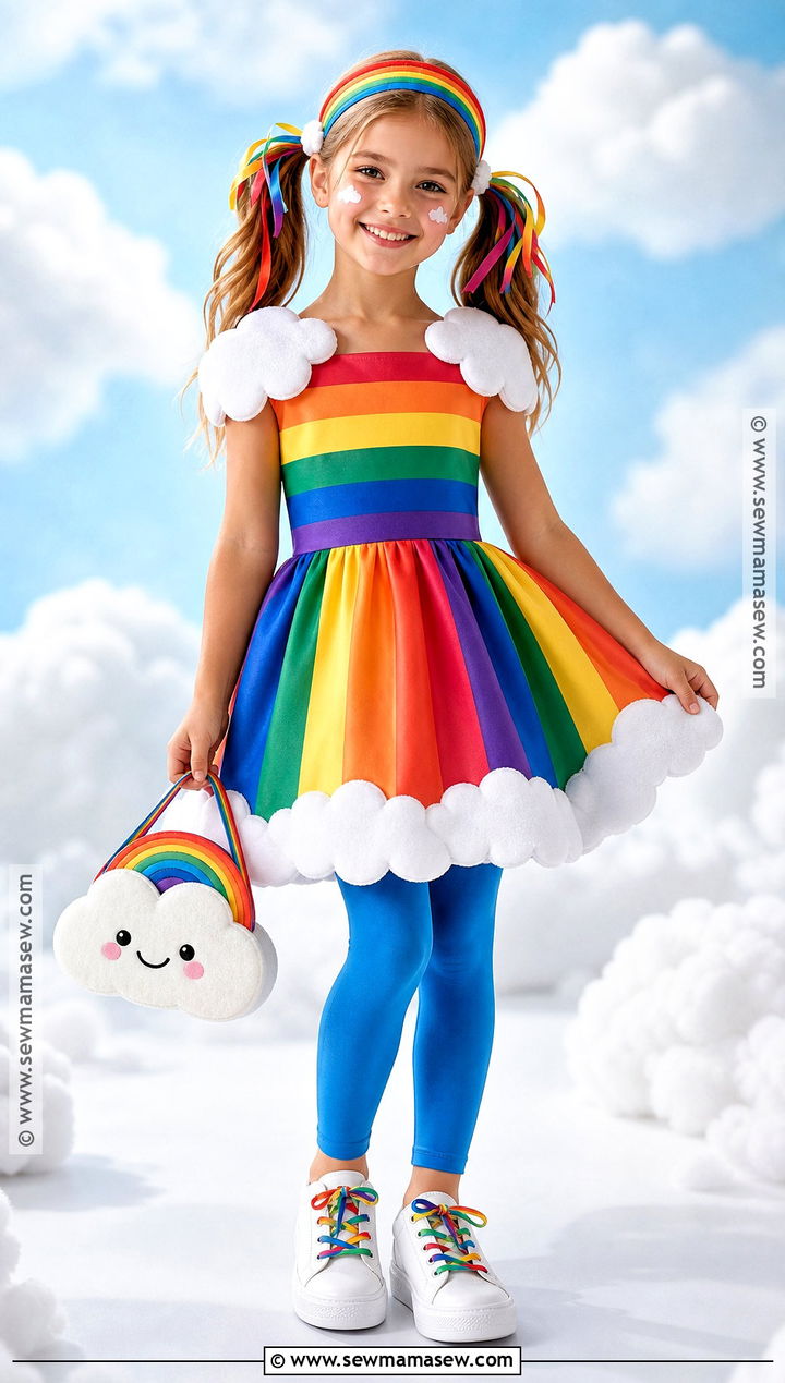 Rainbow Costume With Cloud Accessories - 30 Cute Girl Halloween Costumes