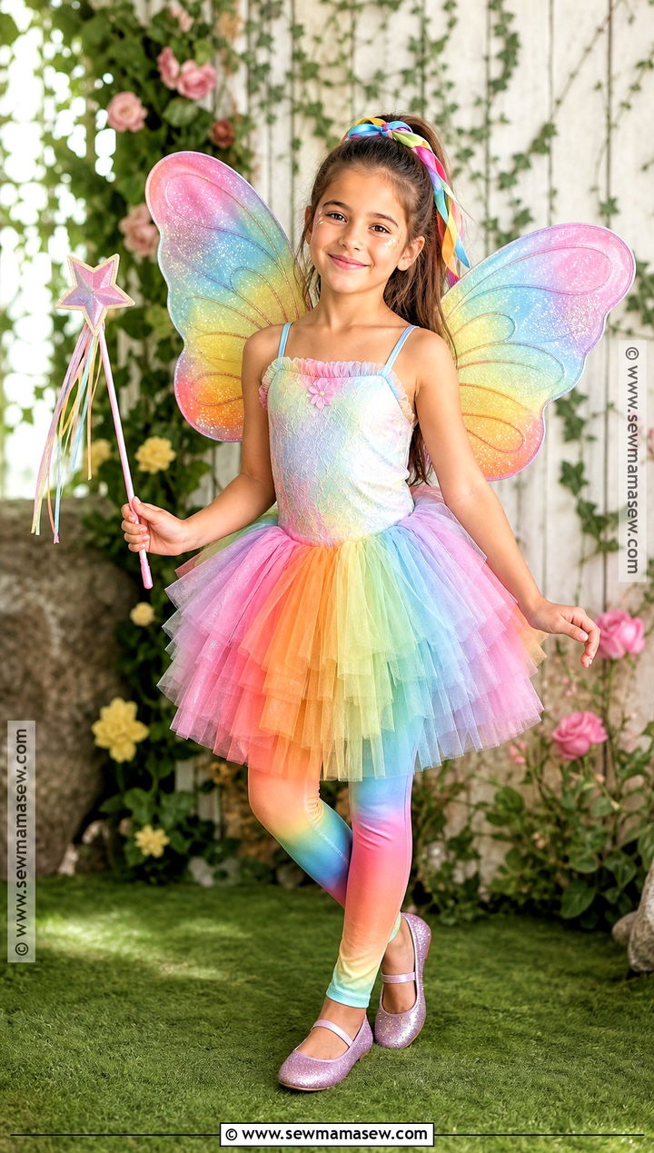 Rainbow Fairy Costume With Colorful Wings - 40 girls halloween costumes