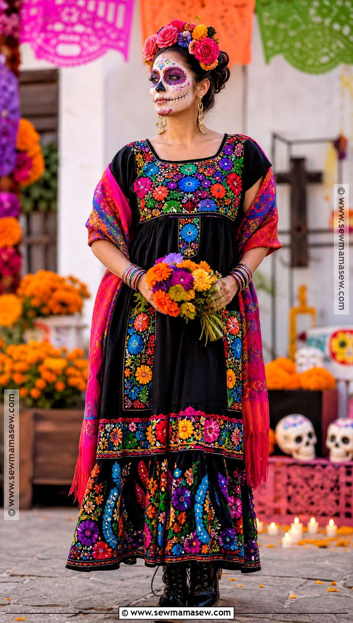 Rainbow Floral Catrina Outfit - 35 day of the dead outfit ideas