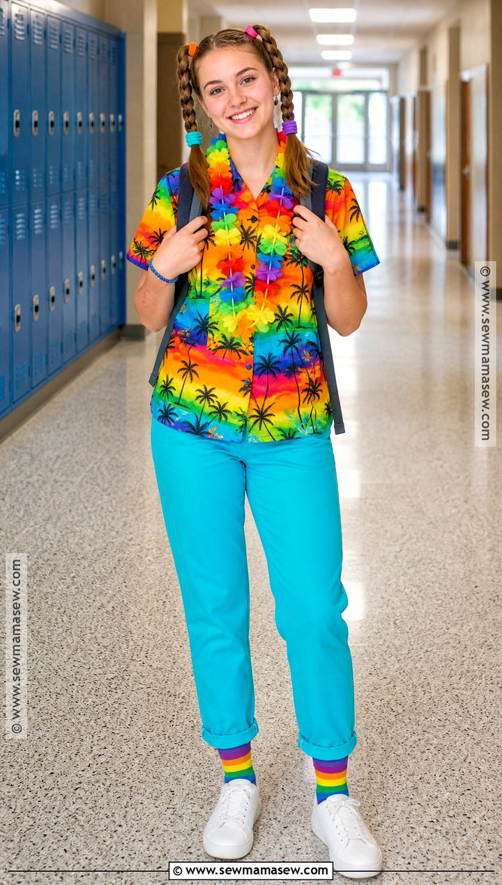 Rainbow Hawaiian School Outfit - 30 hawaiian dress up day school ideas