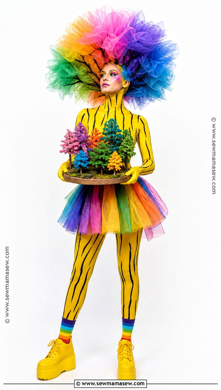 Rainbow Lorax Tree Costume With Multicolor Crown - 30 Lorax Tree Costume Ideas
