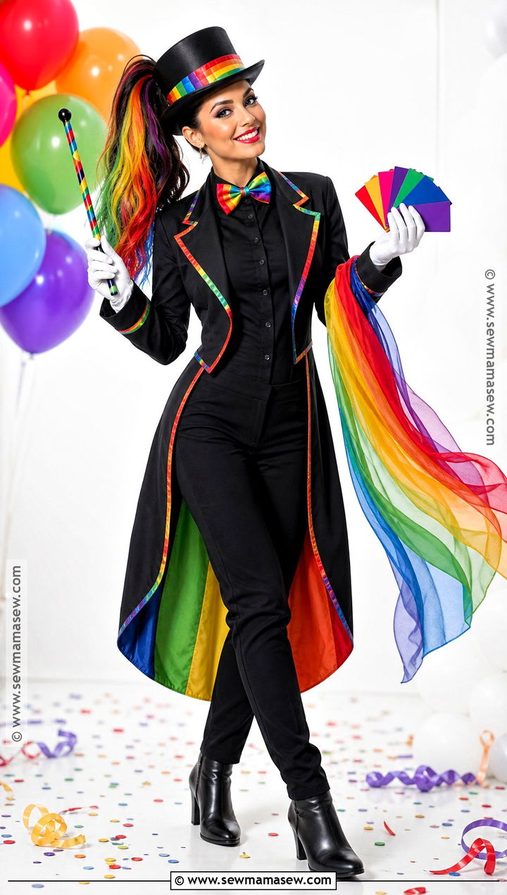 Rainbow Magician Costume With Colorful Tailcoat - 35 Magician Costume Ideas for Women