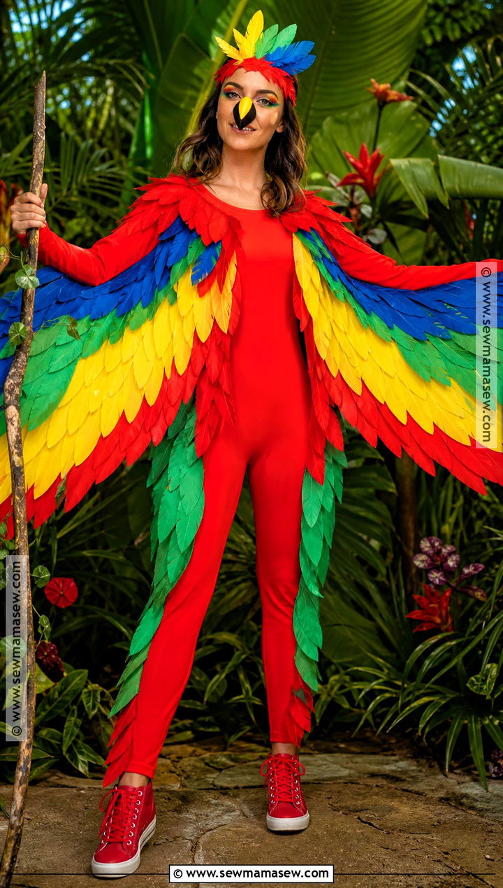 Rainbow Parrot Costume With Colorful Wings - 30 tropical costume ideas