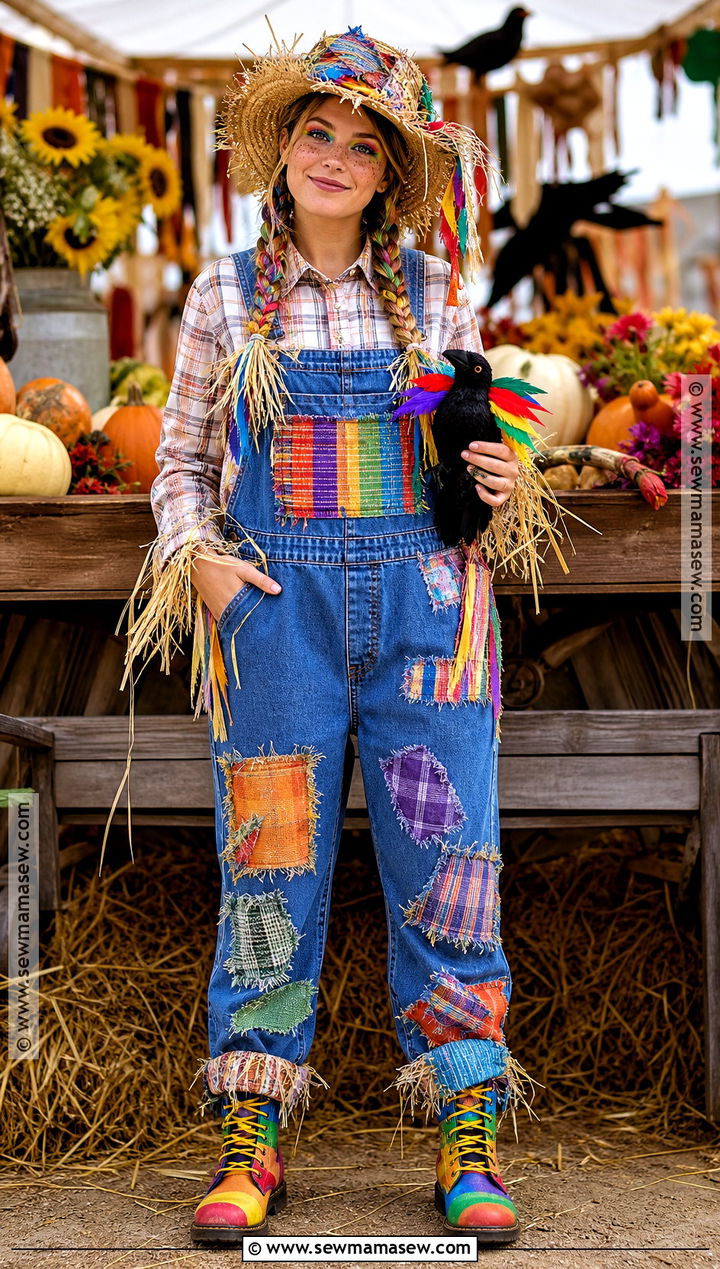 Rainbow Patchwork Scarecrow Costume - 35 Scare Crow Halloween Costume Ideas