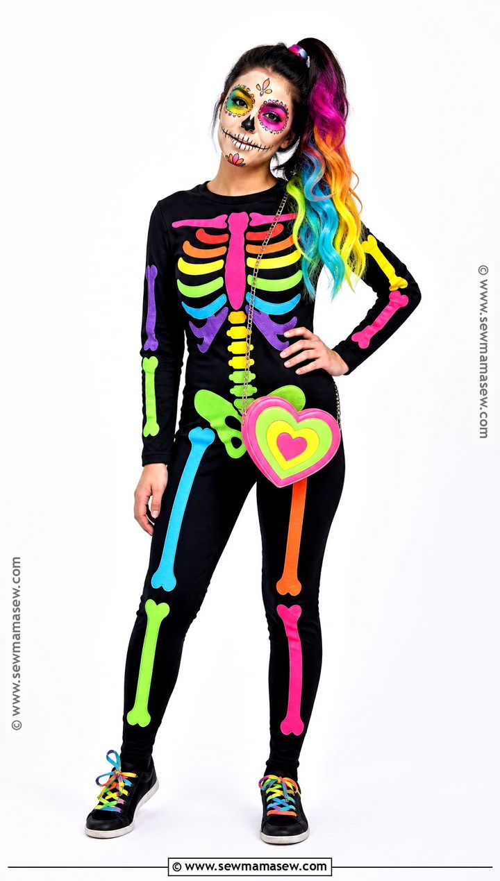 Rainbow Skeleton Costume With Colorful Bones - 40 cute halloween costume ideas