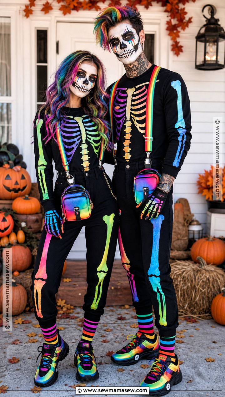 Rainbow Skeleton Couple Costume - 30 Skeleton Couple Costume Ideas