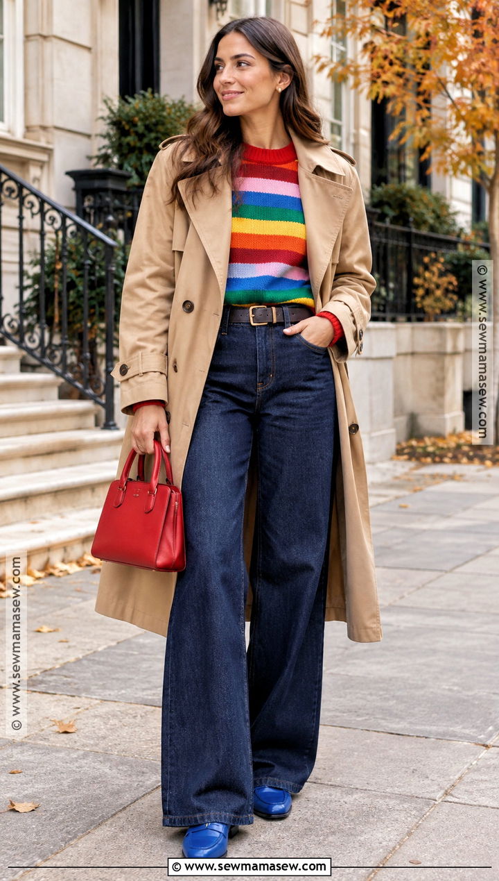 Rainbow Striped Sweater Fall Outfit - 15 colorful fall fashion outfits