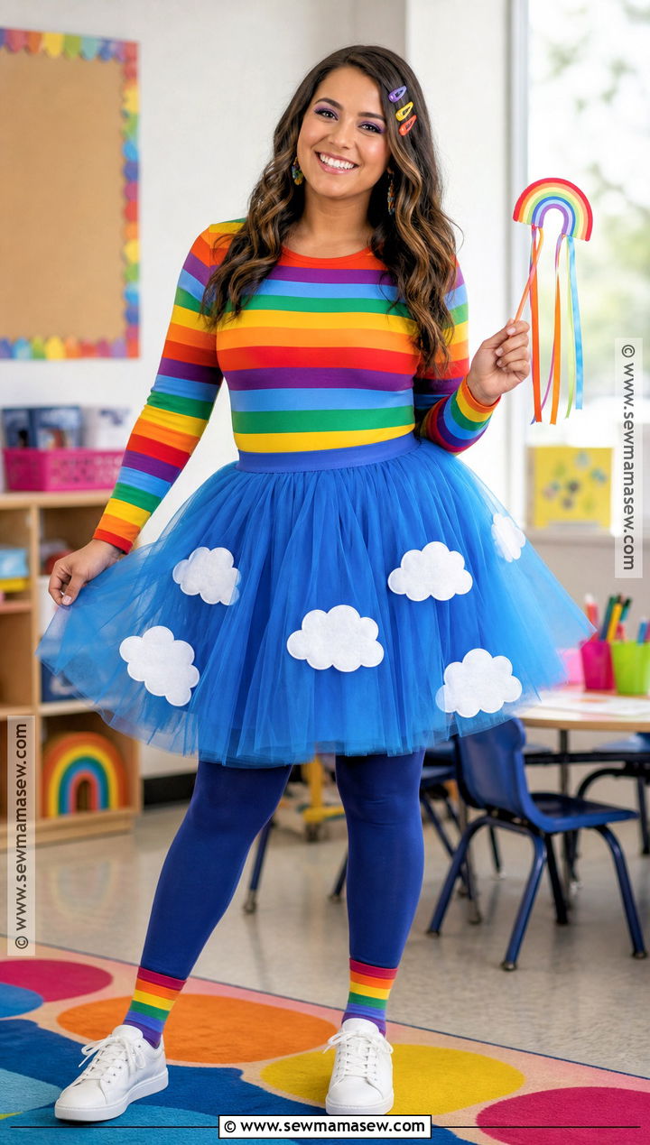 Rainbow Teacher Costume With Cloud Skirt - 30 preschool teacher halloween costumes