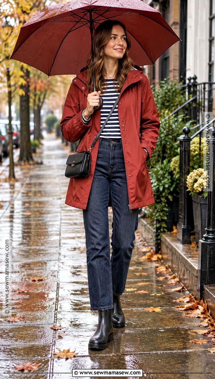 Raincoat And Jeans With Waterproof Boots Fall Outfit - 25 cute fall fits