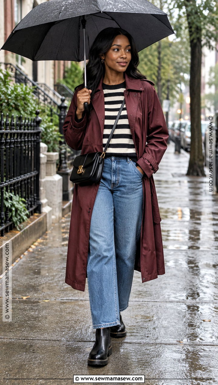 Raincoat And Straight Leg Jeans Fall Outfit - 25 fall outfits women black for women