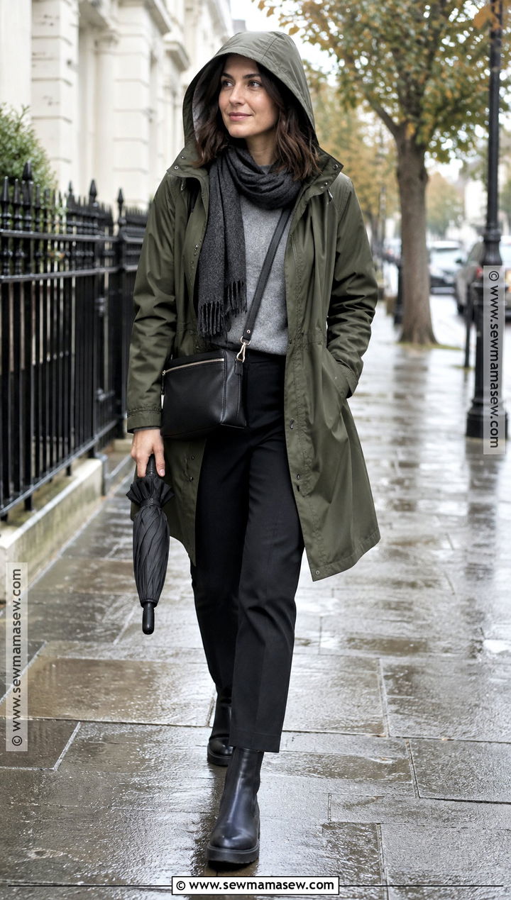 Raincoat And Tapered Trousers Euro Fall Outfit - 25 euro fall outfits