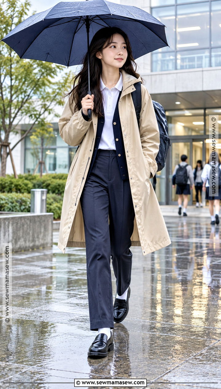 Raincoat And Uniform Pants Outfit - 25 back to school outfits uniform