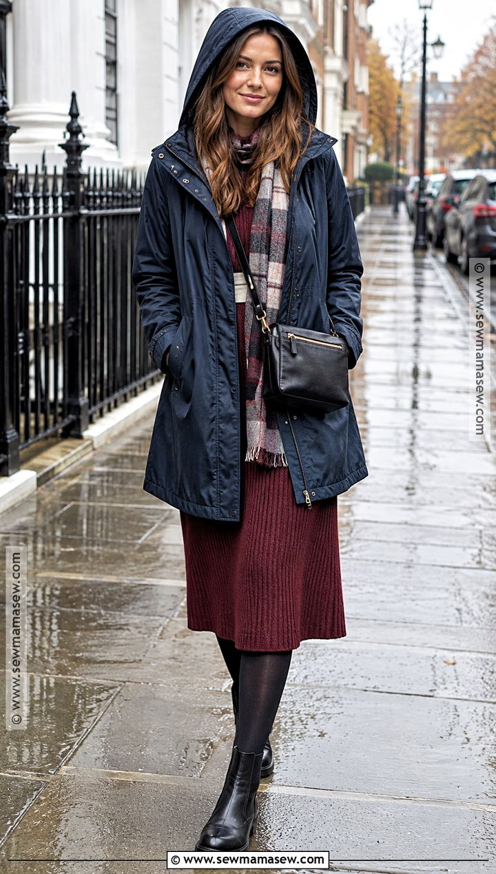 Raincoat Fall Outfit With A Knit Dress - 20 uk fall outfits