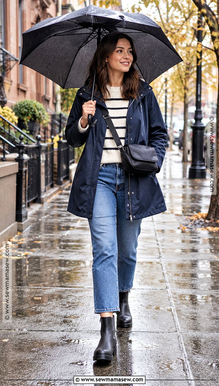 Raincoat Fall Outfit With Cropped Jeans - 30 outfit inspo fall ideas