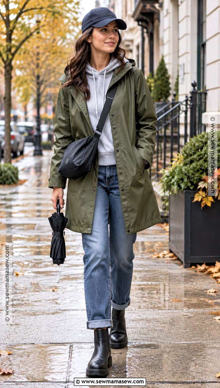 Raincoat Hoodie And Straight Jeans Fall Outfit - 20 Fall Outfit Collage Ideas