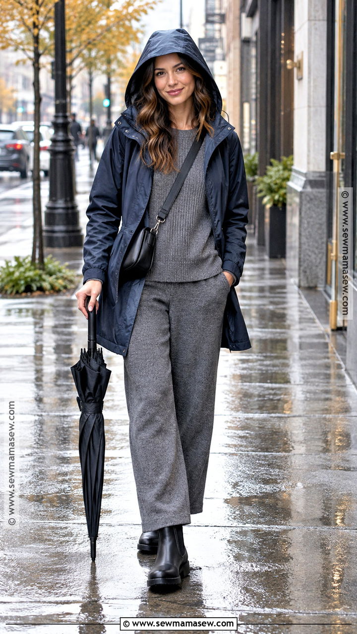 Raincoat With Knit Set And Ankle Boots - 20 Coat Fall Outfit Ideas