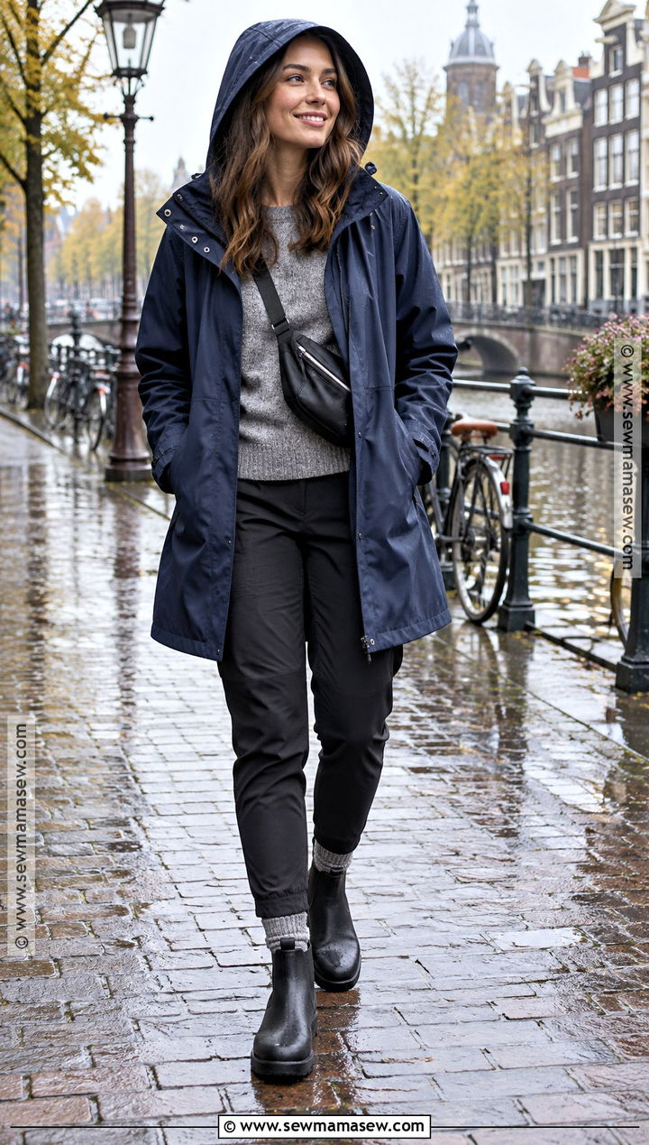 Raincoat With Knit Top And Travel Pants - 15 travel capsule wardrobe fall europe ideas 2026
