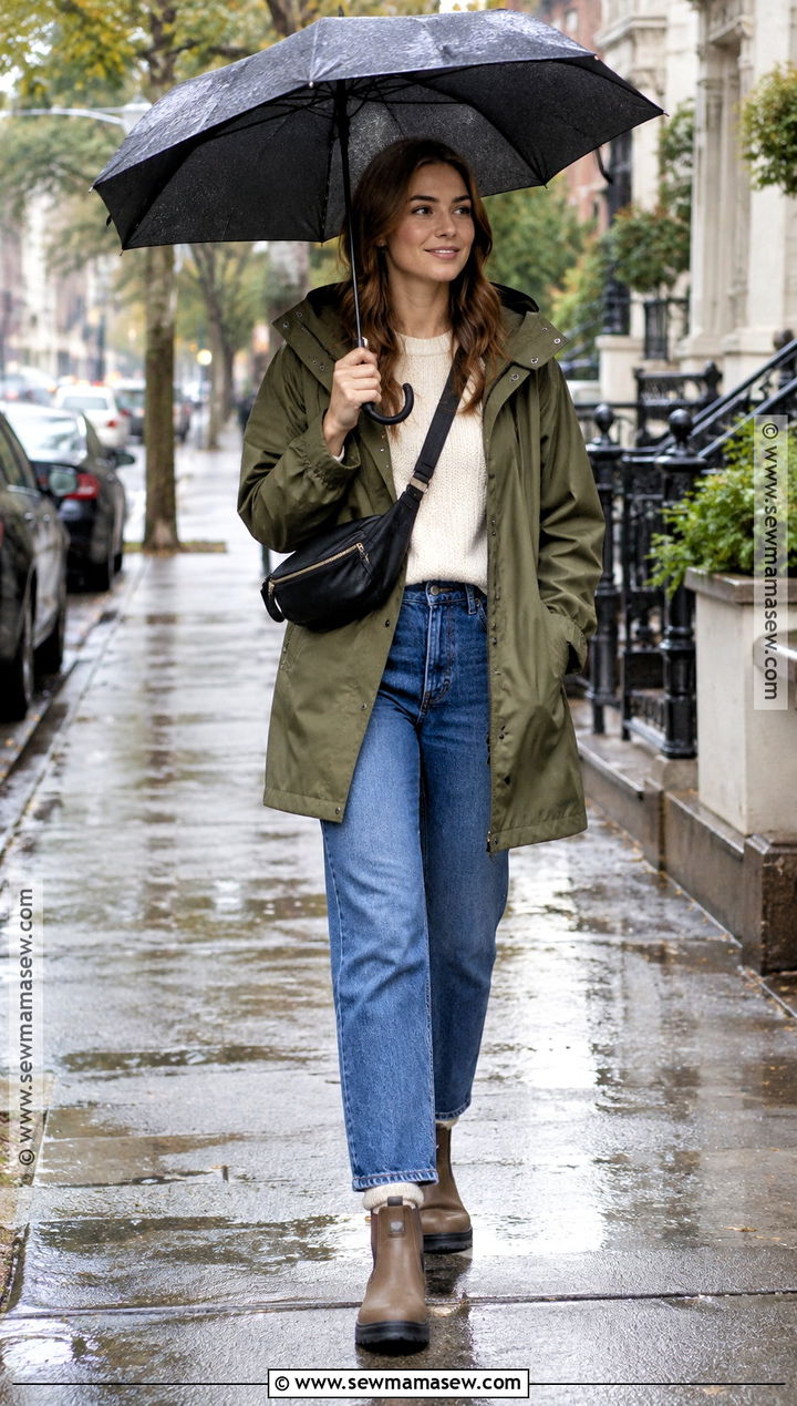 Raincoat With Sweater And Straight Jeans - 30 comfy fall outfits