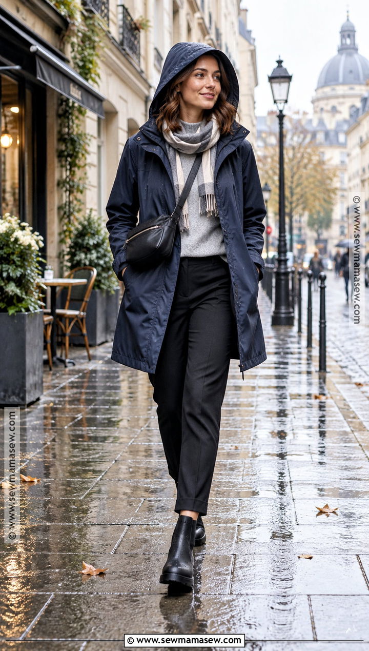 Raincoat and Cropped Pants for Europe - 15 europe tourist outfit fall ideas