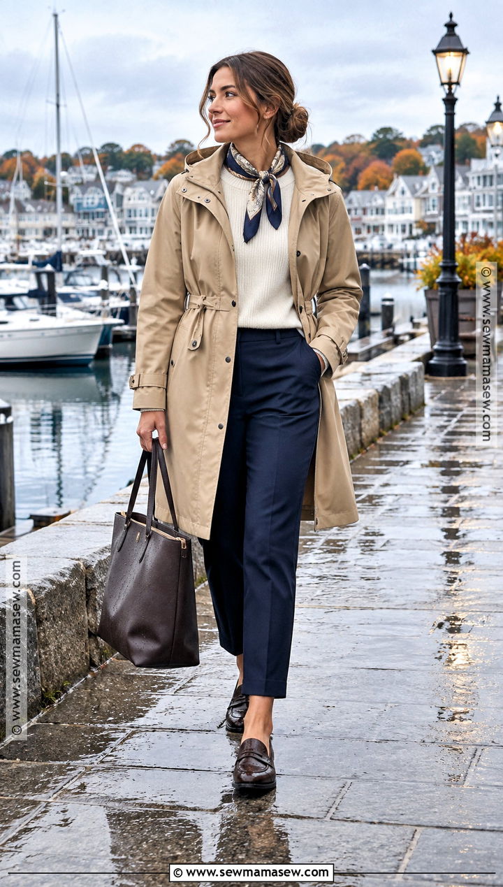 Raincoat and Cropped Trousers Coastal Fall Outfit - 25 Coastal Fall Outfits