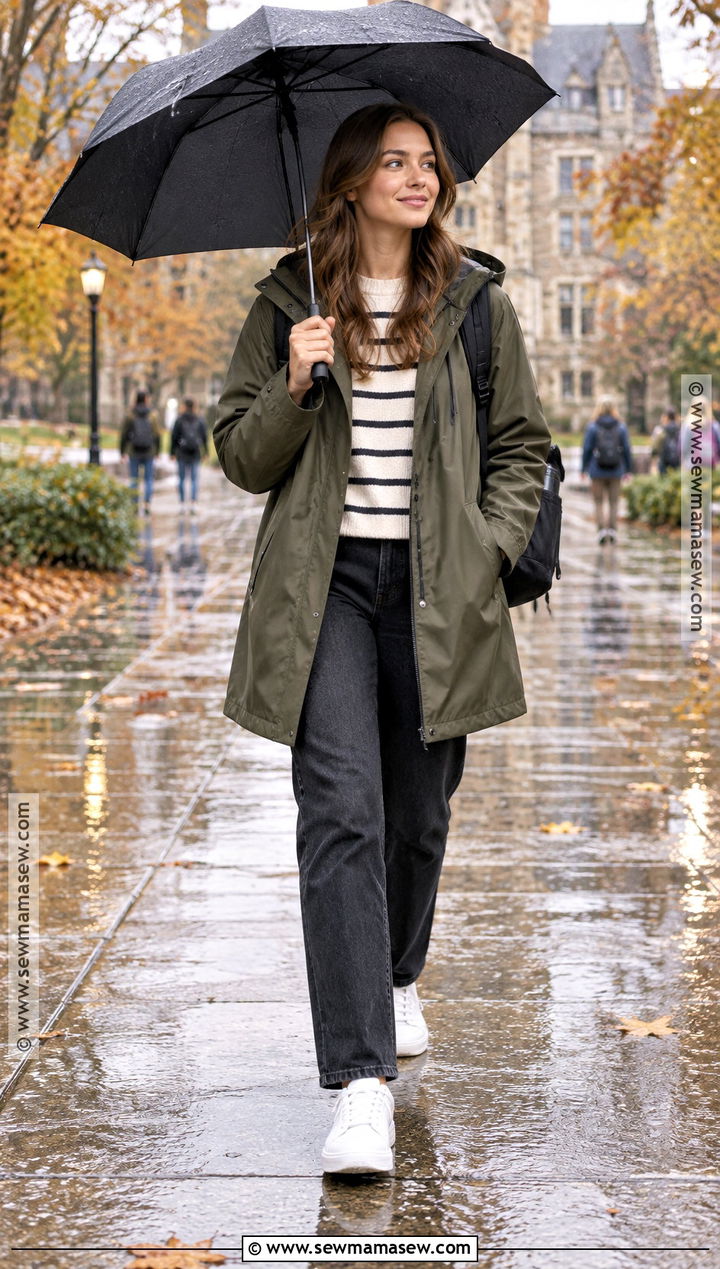 Raincoat and Jeans School Outfit - 25 autumn school outfits