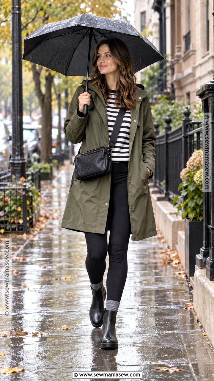 Raincoat and Leggings Outfit - 20 autumn leggings outfits