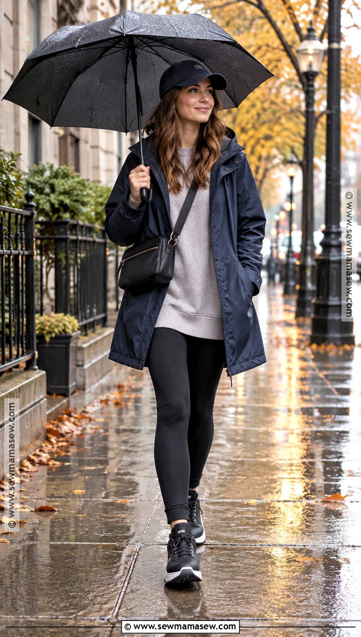 Raincoat and Leggings Outfit - 20 Autumn City Break Outfit Ideas