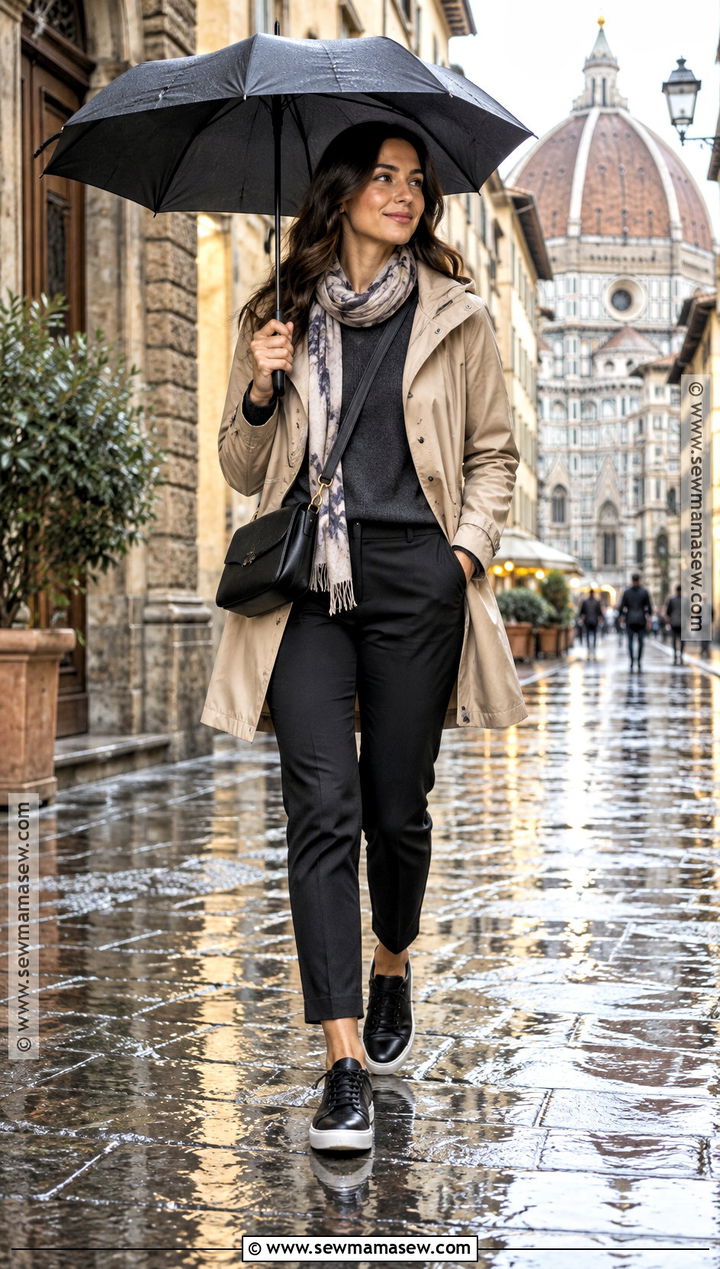 Raincoat and Travel Sneakers Florence Fall Outfit - 20 florence italy outfits fall aesthetic