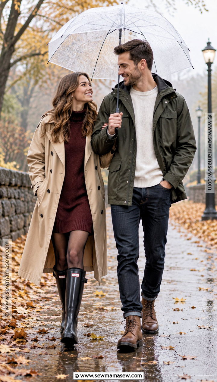 Raincoat and Waterproof Boots Fall Couple Outfit - 15 fall couple pics outfits