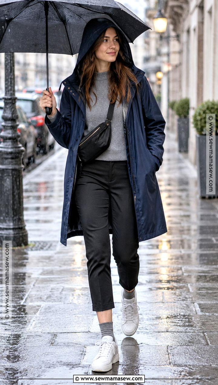 Raincoat and Waterproof Sneakers Europe Travel Outfit - 20 europe travel outfits fall
