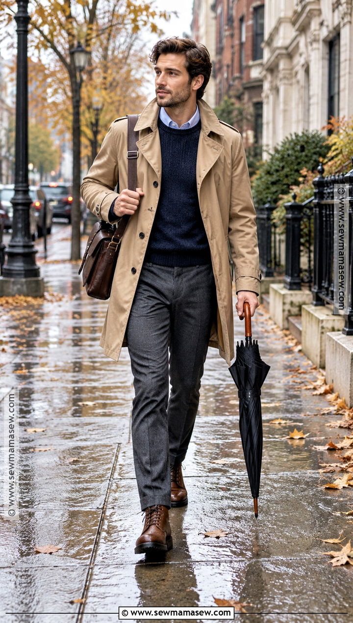 Rainy Day Autumn Outfit With Trench Coat - 20 autumn outfits aesthetic for men